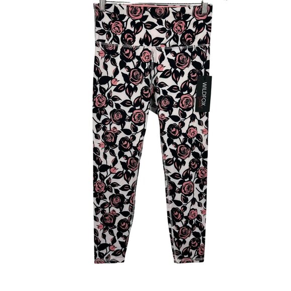 Wildfox Womens XL Extra Large Black Abstract Rose Leggings Athletic Stretch New - Picture 1 of 8
